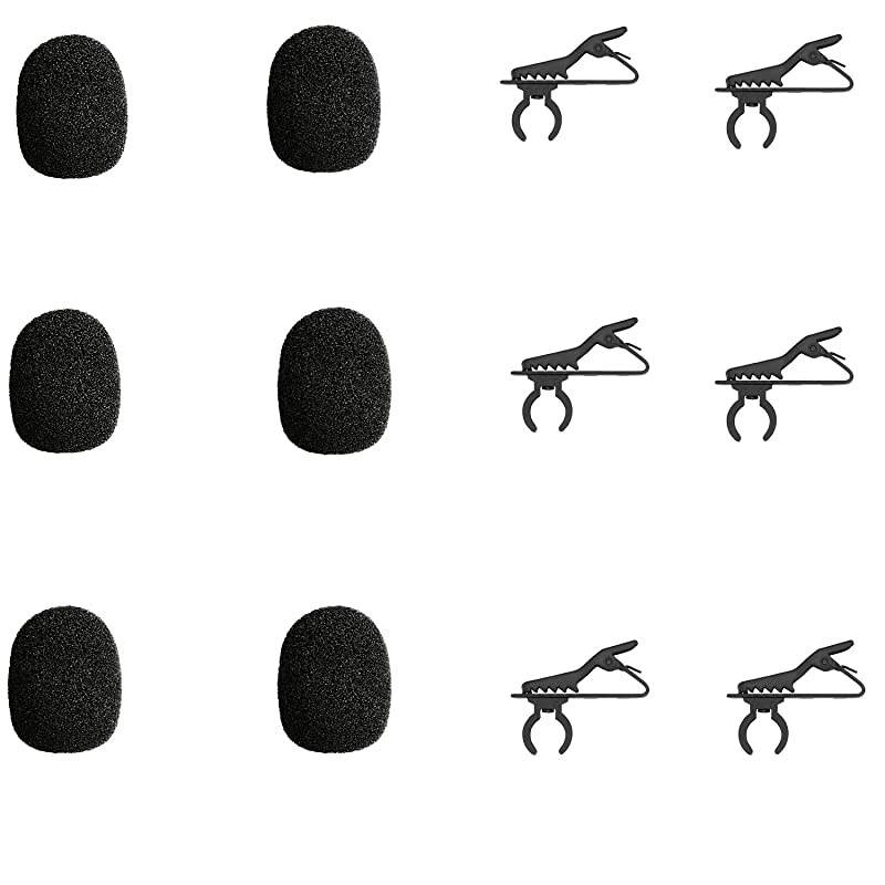 6 packs) Foam Windscreen & Lapel Clips,  Microphone Replacement Kit for Lapel Lavalier Microphone, Lav Microphone Accessories