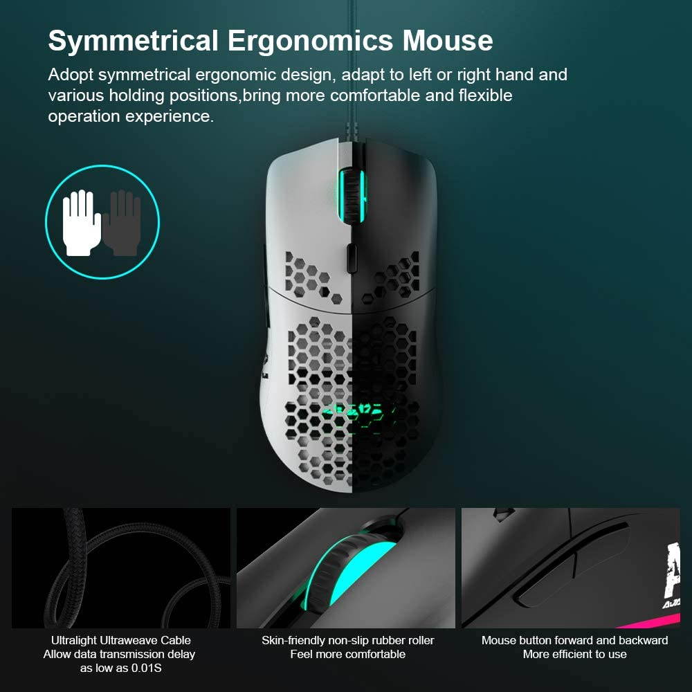 A-jazz AJ390 Gaming Mouse with 16,000 DPI Optical Sensor Chroma RGB Lighting,69g Lightweight Honeycomb Shell, Ultraweave Cable,6 Programmable Buttons for PC Gamer