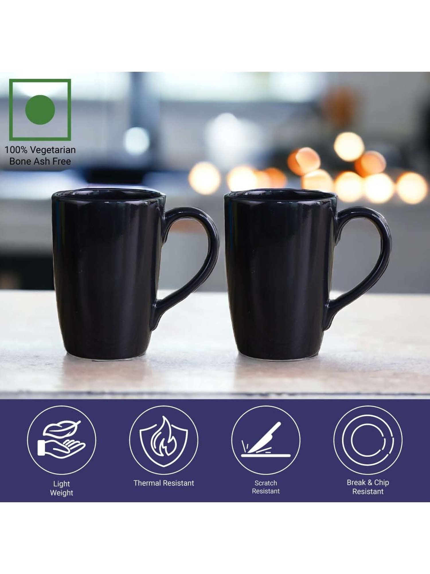 Femora Black Ceramic Coffee Mugs (0.36 L) - Set of 6