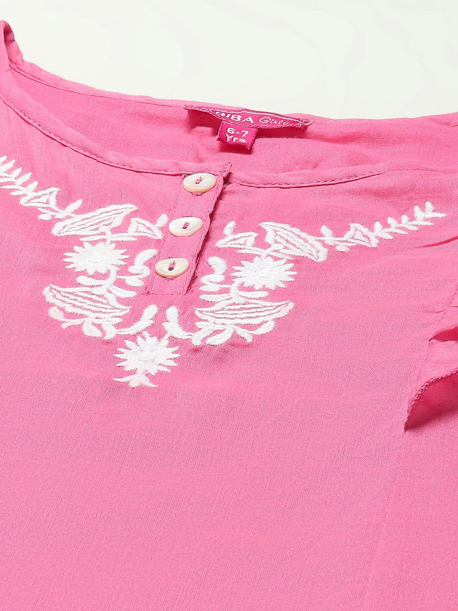 Biba Girls Pink Cotton Embroidered Casual Top and Tees
