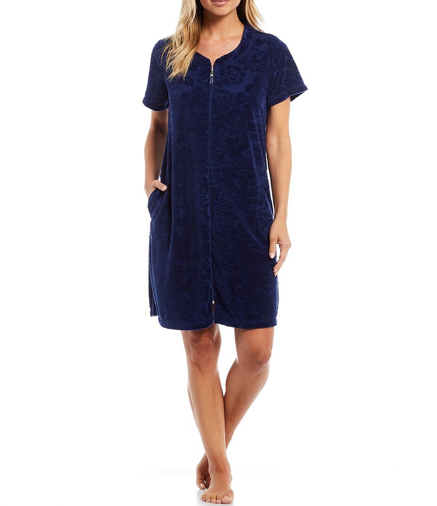 Miss Elaine Solid Micro Terry Zip-Front Robe