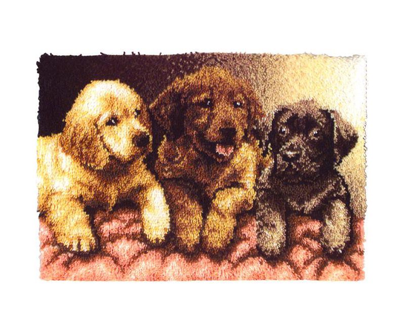 Wonderart Latch Hook Kit 24"X34"-Lab Puppies