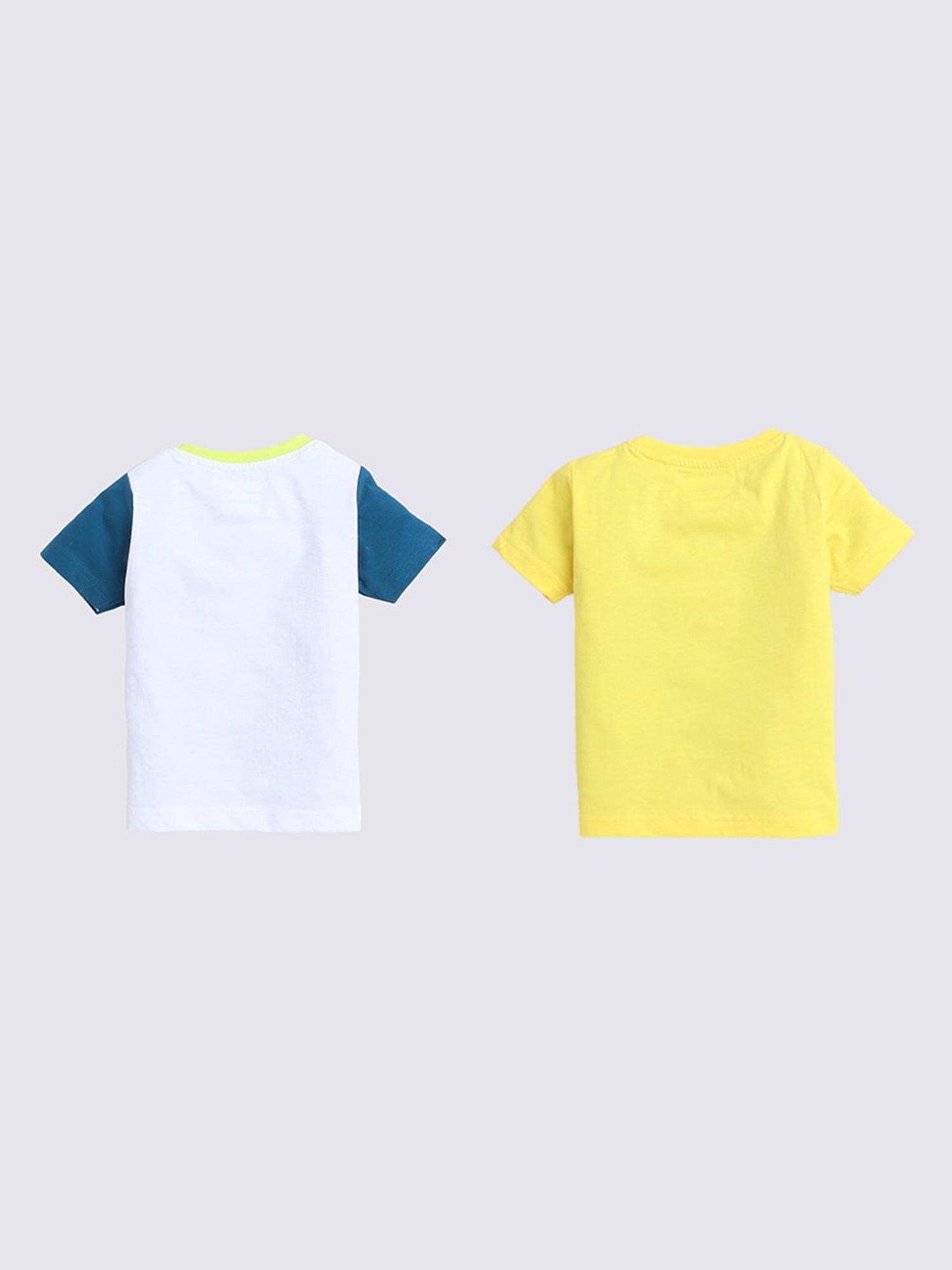 Bumzee Kids White & Yellow Striped T-Shirt (Pack Of 2)
