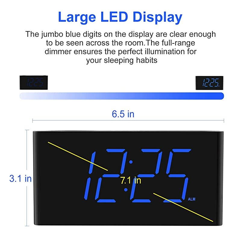 Alarm Clock for Heavy Sleepers, Vibrating Alarm Clock with Bed Shaker, LED Digital Clock with 7 Colored Night Light, 2 USB Ports, 7" Large Display,Big Snooze, Alarm Clock for Bedroom Kids Senior