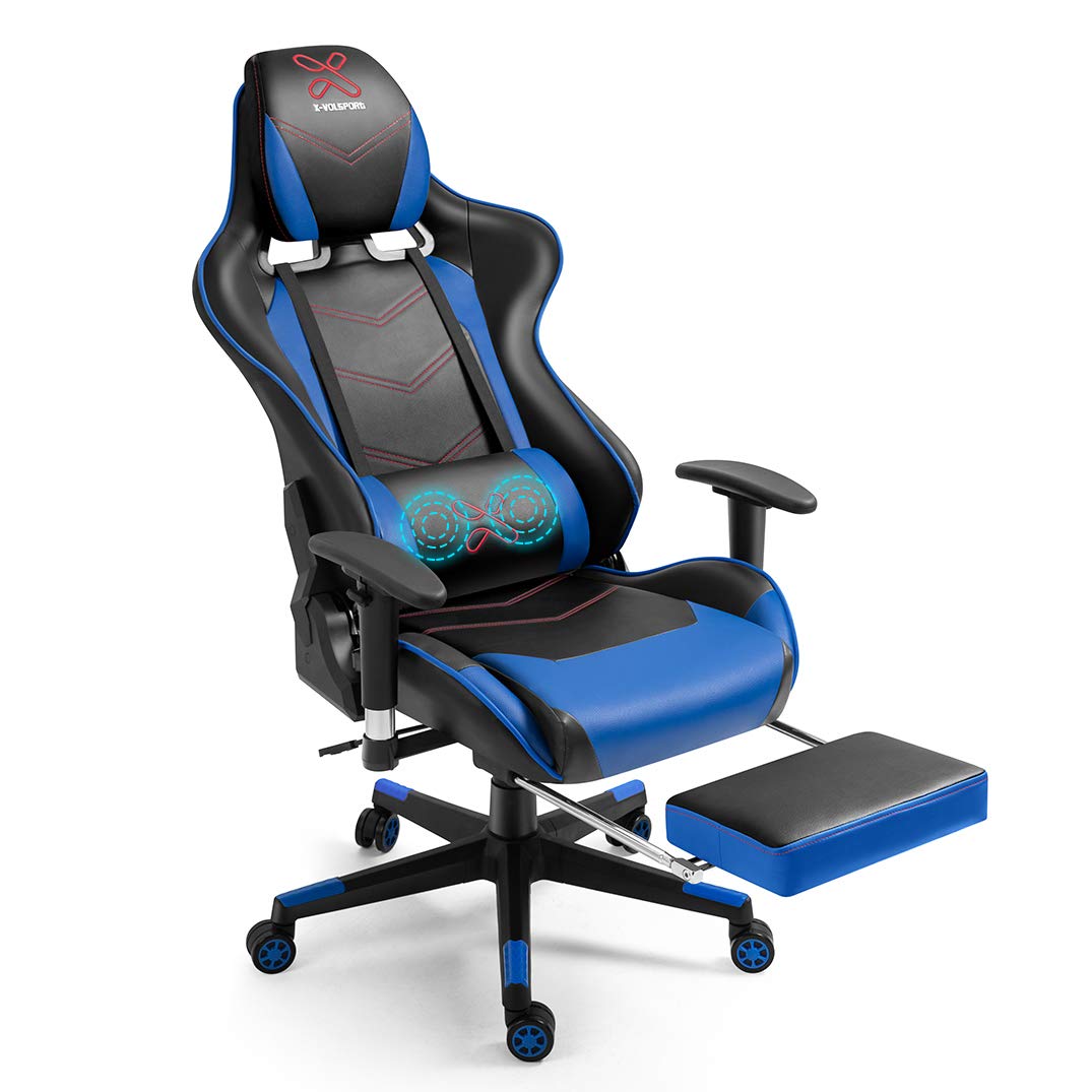 X-VOLSPORT Gaming Chair Office High Back Chair with Footrest, Racing Style PU Leather Ergonomic Computer Video Game Chair with Headrest and Lumbar Massage