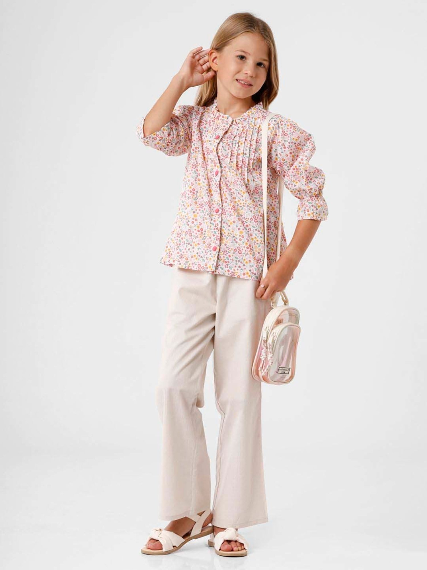 Kate & Oscar Kids Pink Cotton Floral Print Top