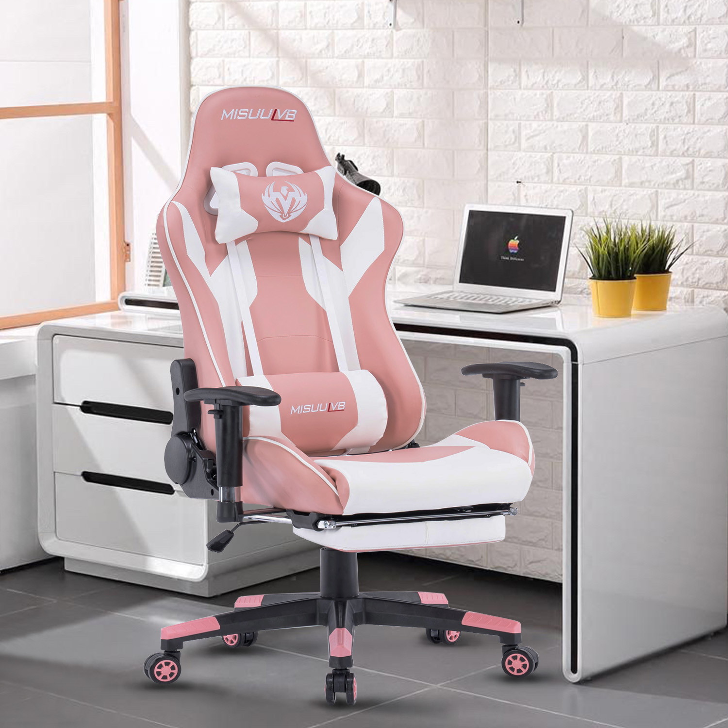 Gaming Chair, Racing Style Computer Desk Chair Padded Armrests Ergonomic Lumbar Support Adjustable Height