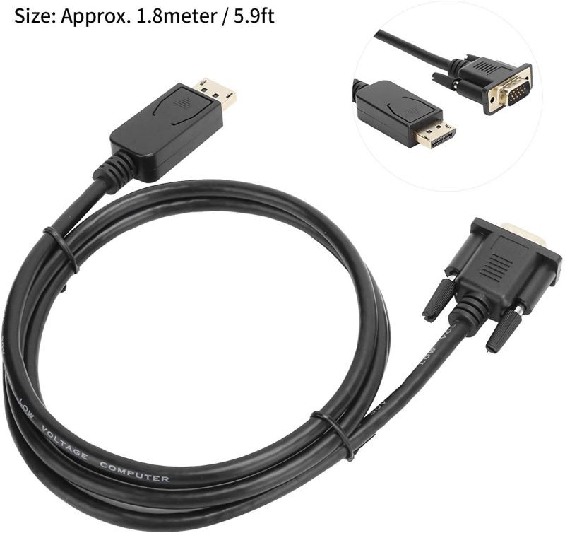 KUIDAMOS Black Cable DP to VGA Cable Compatible for Lenovo Dell HP ASUS and Other Brand Display Port to DVI-D Adapter(1.8 Meters)