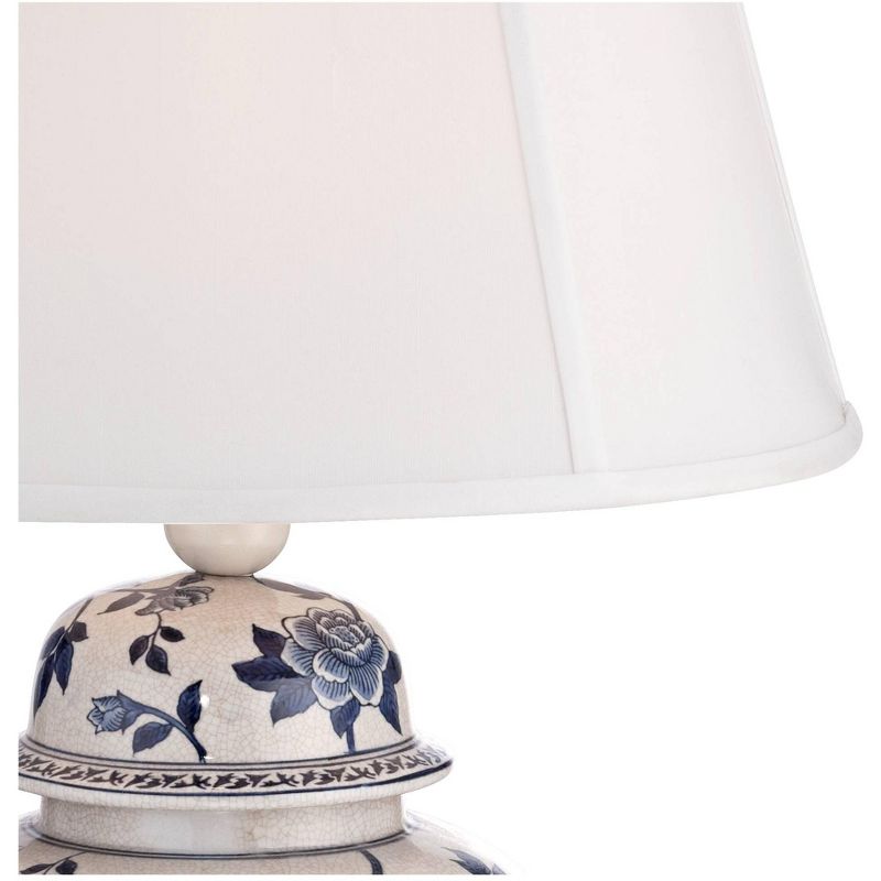 Barnes and Ivy Traditional Table Lamp Crackle Ceramic Blue and White Rose Vine Temple Jar White Bell Shade for Living Room Family
