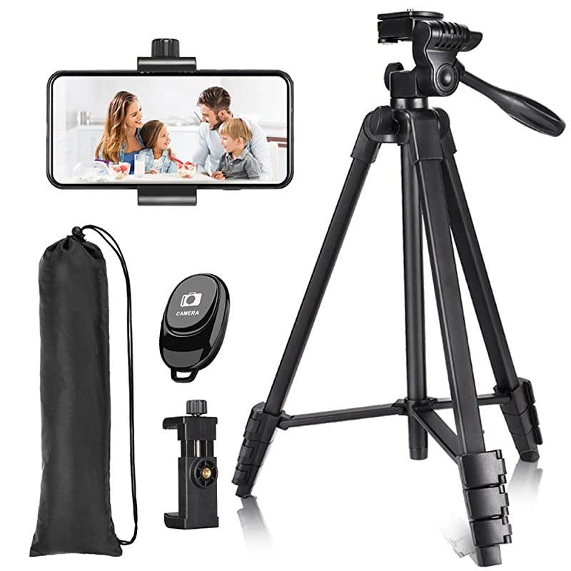 57 inch Phone Tripod  Lightweight Tripod Aluminum Portable Smartphone Tripod with Phone Holder amp Remote Shutter and Carry Bag for Travel amp Video Shooting Black