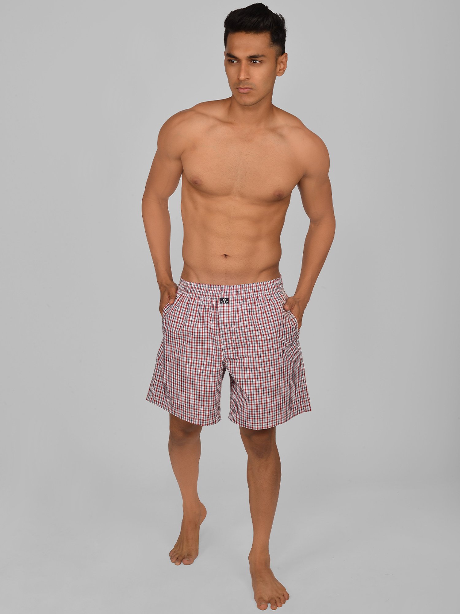 VIP Maroon Relaxed Fit Check Boxers - Pack of 2
