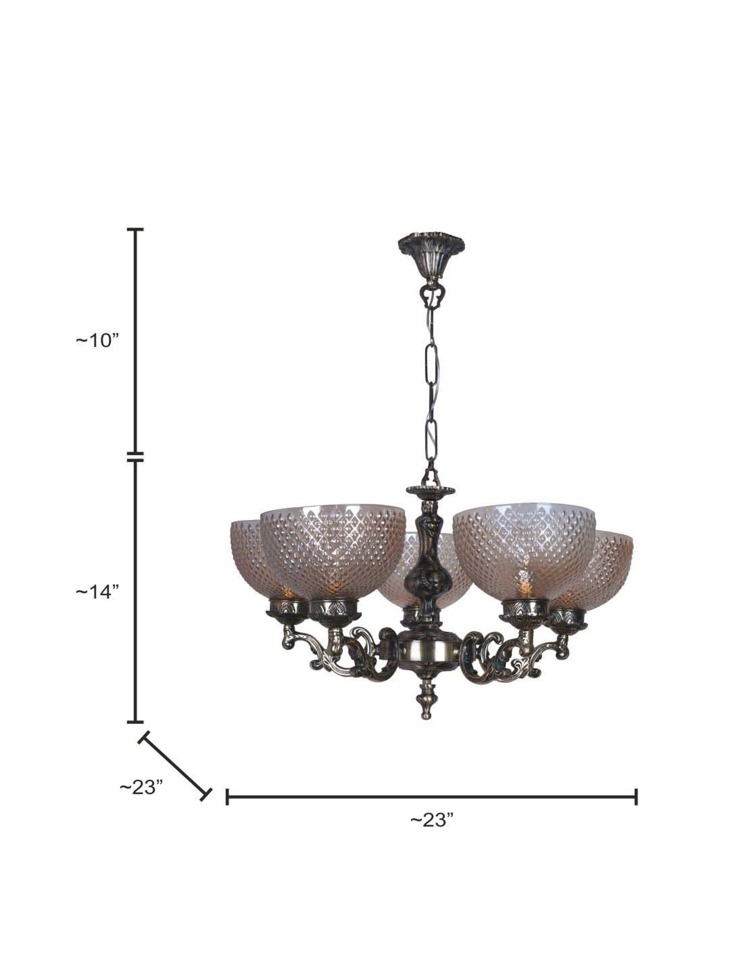 FOS LIGHTING Transparent & Silver Aluminium 5-In-1 Bowl Chandelier With Glass Shade