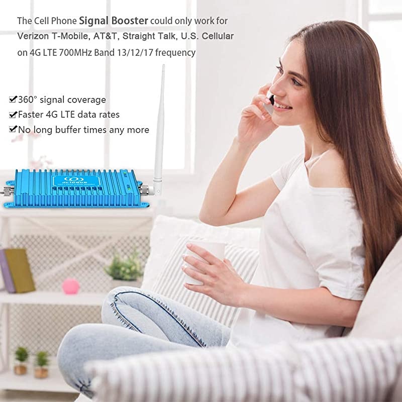 4G Phone Signal Booster LTE 700MHz Band 13/12/17 Dual Bands ATT Cell Signal Repeater Amplifier for Home and Office up to 4000 Sq Ft Improve 4G Data and 4G Calls (Blue)