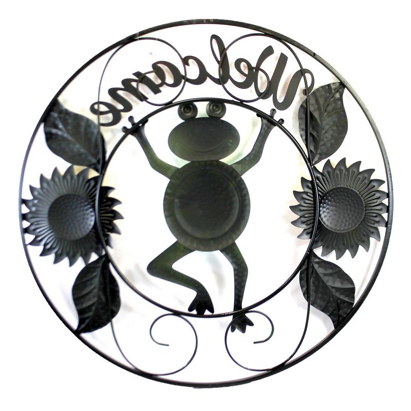 Home & Garden 28.0" Dancing Frog Plaque Welcome Sunflowers Direct Designs International  -  Decorative Wall Sculptures