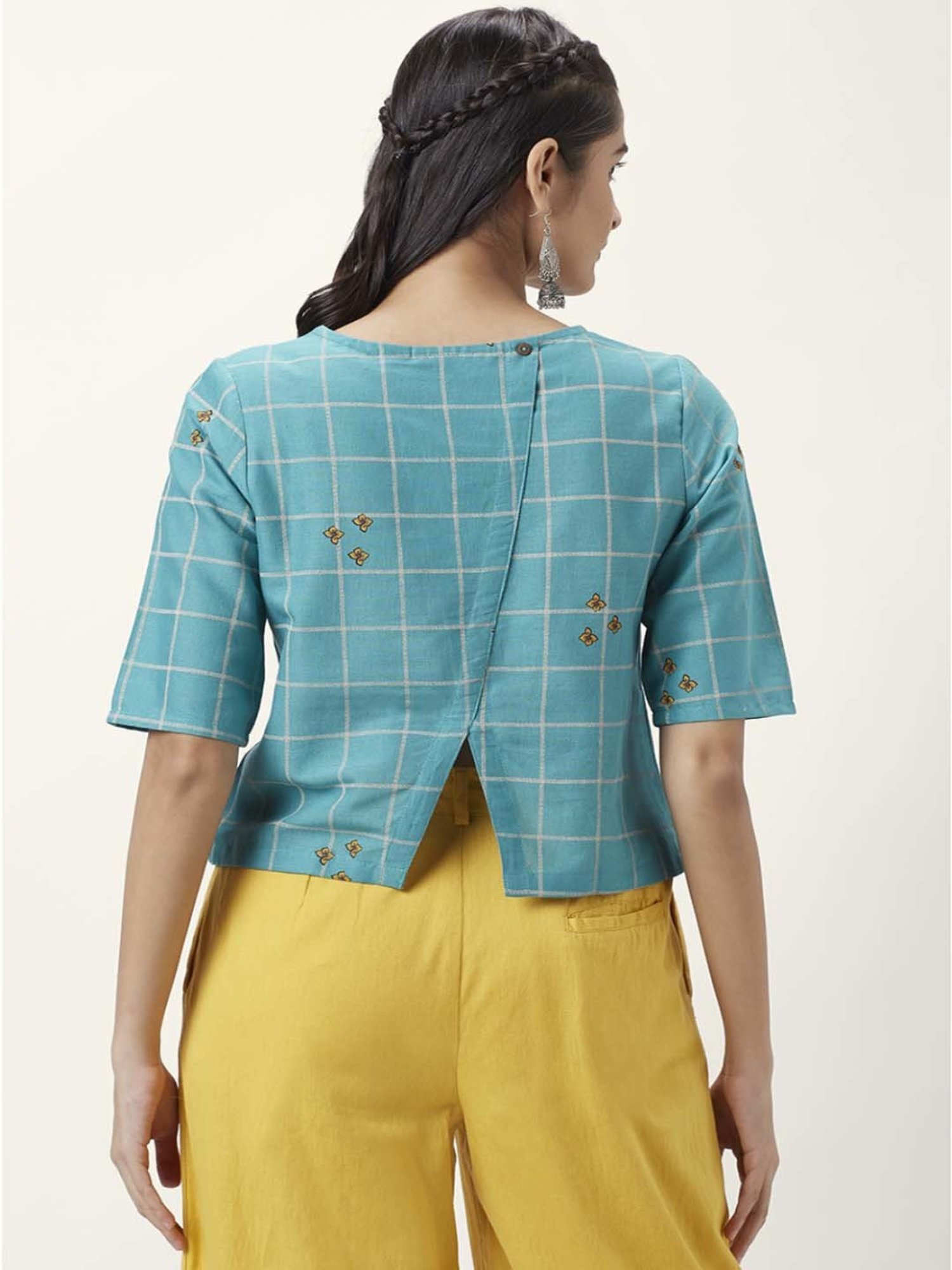 Akkriti by Pantaloons Blue Cotton Floral Print Top