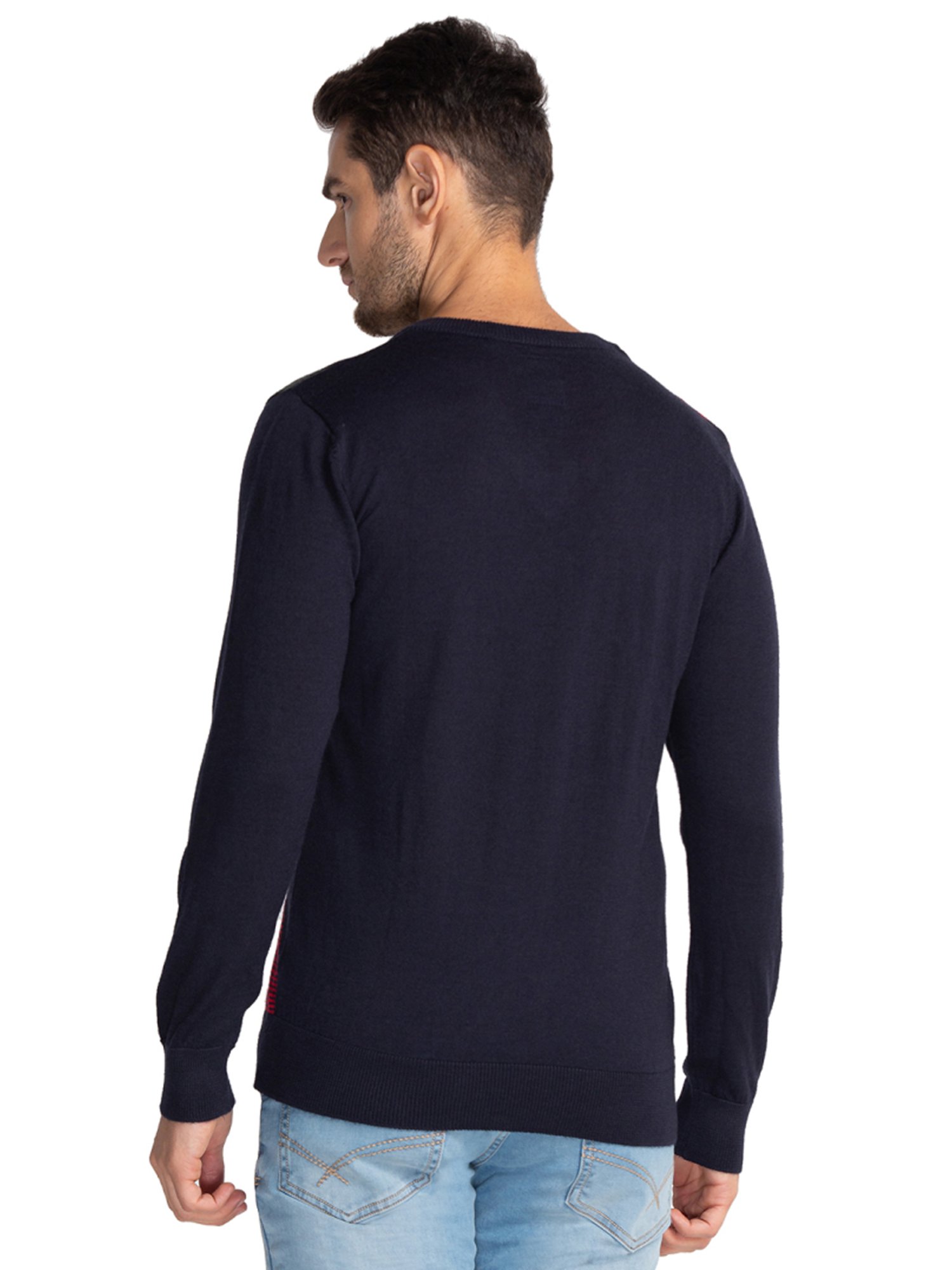 Parx Blue Regular Fit Striped Sweaters