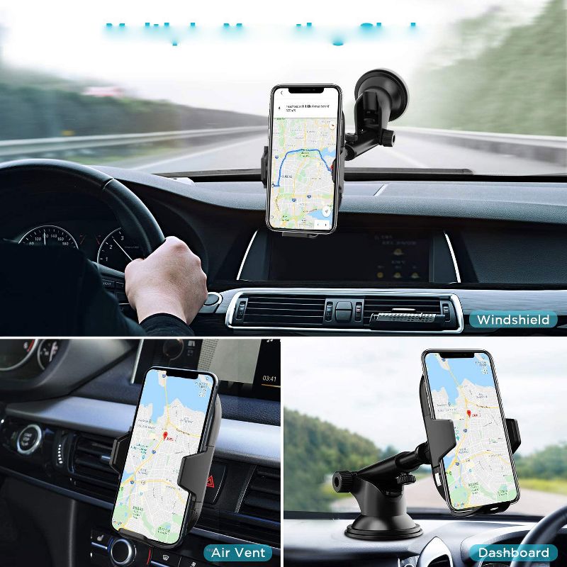 Letscom Wireless Car Charger Auto-Clamping,15W Qi Fast Charging Car Charger Mount, Windshield Dashboard Air Vent Phone Holder - Black