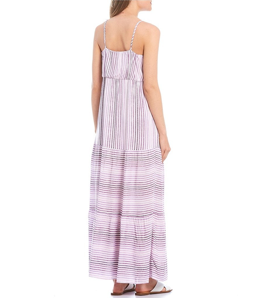 Love & Piece Spaghetti Strap Striped Tiered Midi Dress