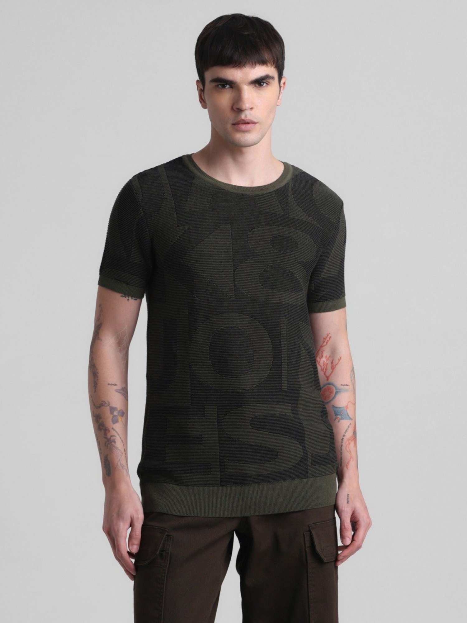 Jack & Jones Cypress Cotton Slim Fit Self Pattern Sweater