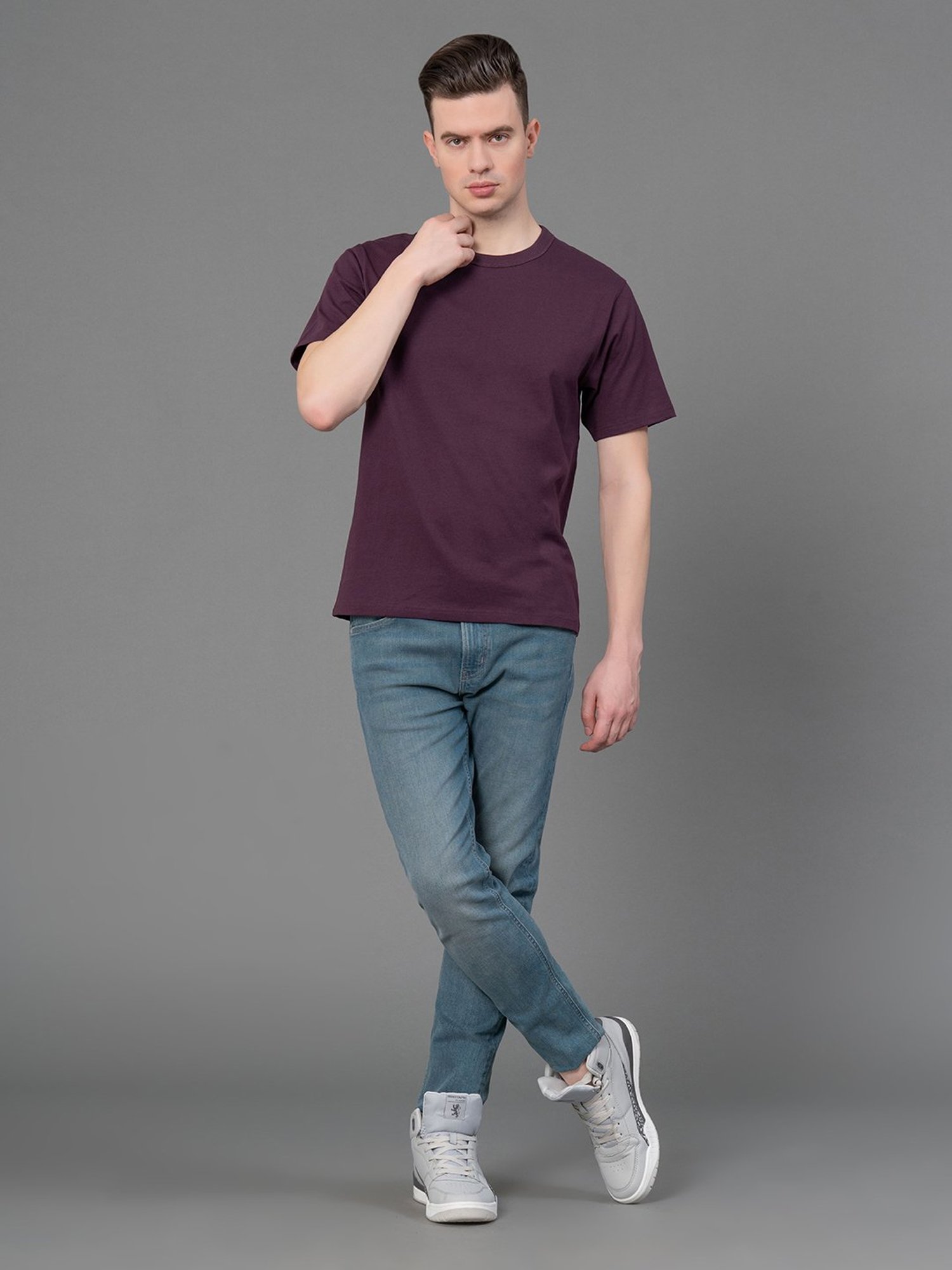 Red Tape Burgundy Regular Fit Cotton Crew T-Shirt