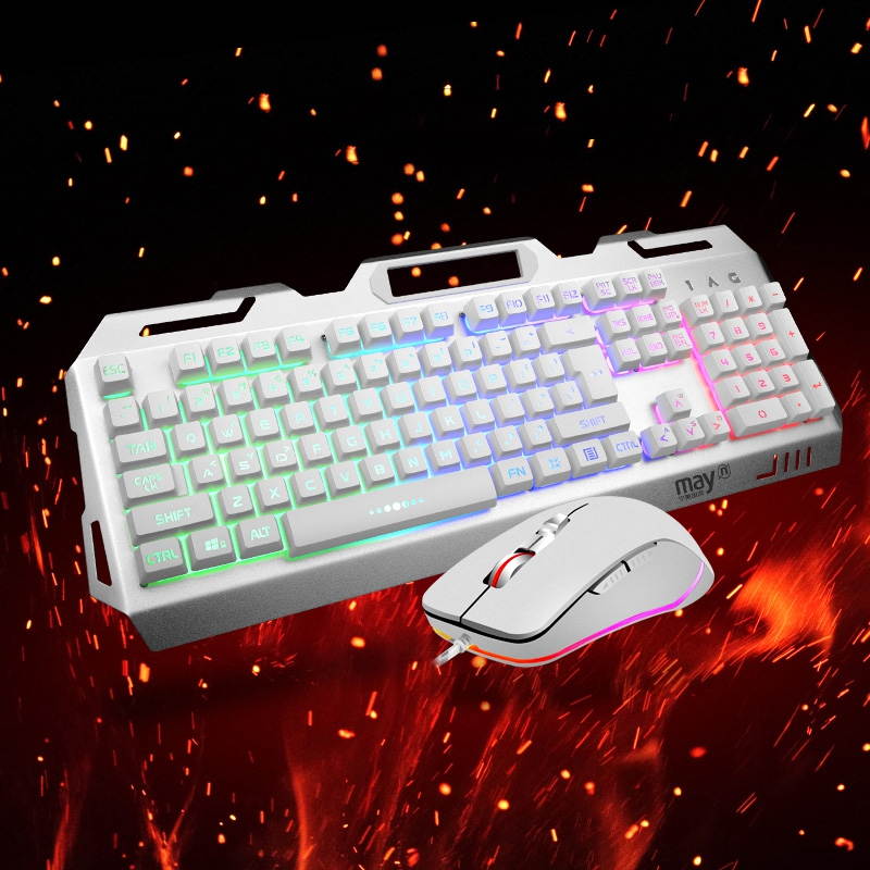 Ngame N1 Cool Exterior Waterproof USB  Wired Colorful Backlit,  Double-shot Molding Keycaps  Keyboard And 2400 DPI RGB Light Effect Mouse Combo For Office And Game, Metal Panel - Black