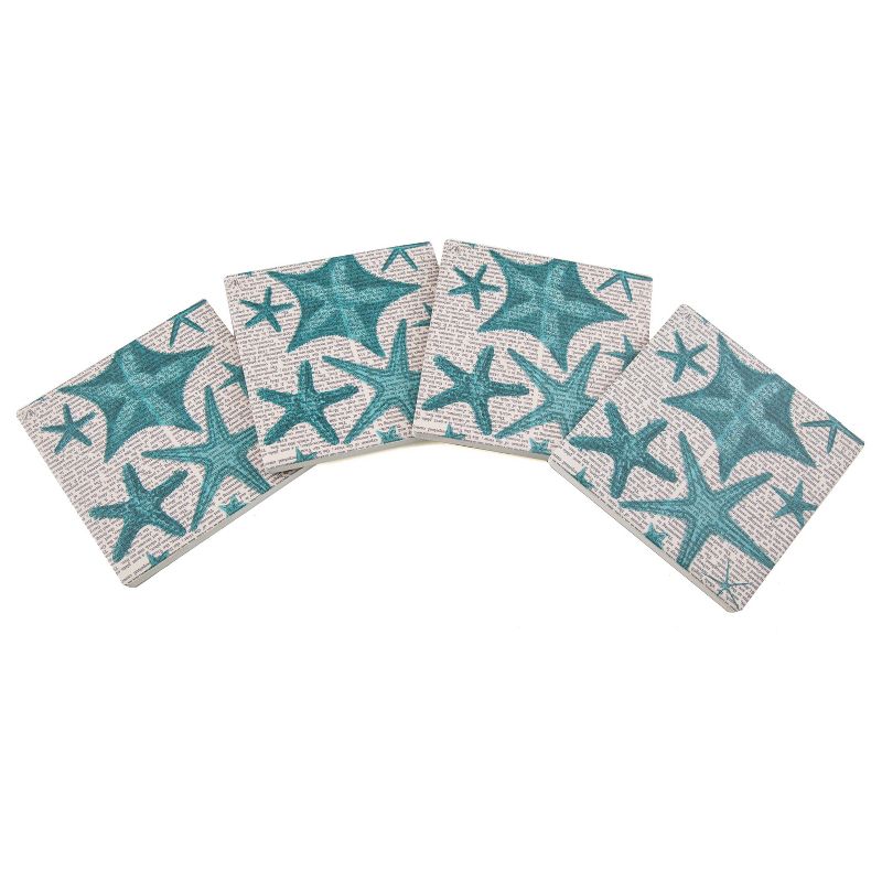 Thirstystone Fishing Lines Coasters Set of 4 - Blue Green Starfish