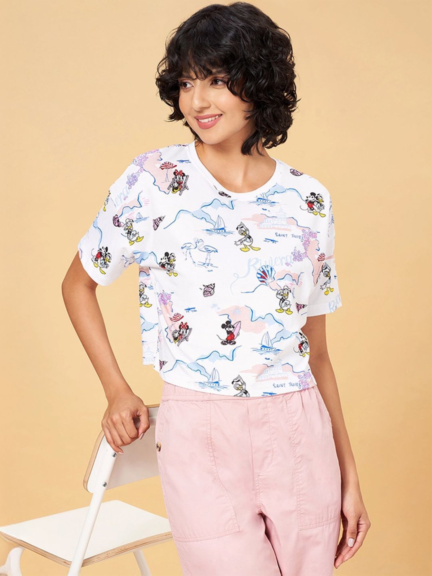 Honey by Pantaloons White Cotton Printed T-Shirt