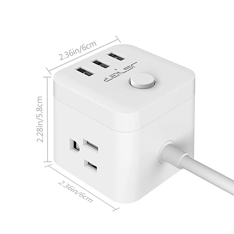 Power Strip with USB Ports  USB Power Strip, 4.92 Ft Extension Cord with 3 Outlets 3 USB Ports, Power Cube with USB for Travel, Home, Office, Phones, iPhone X/XS/XR, Tablets, Cruise Ship (White)