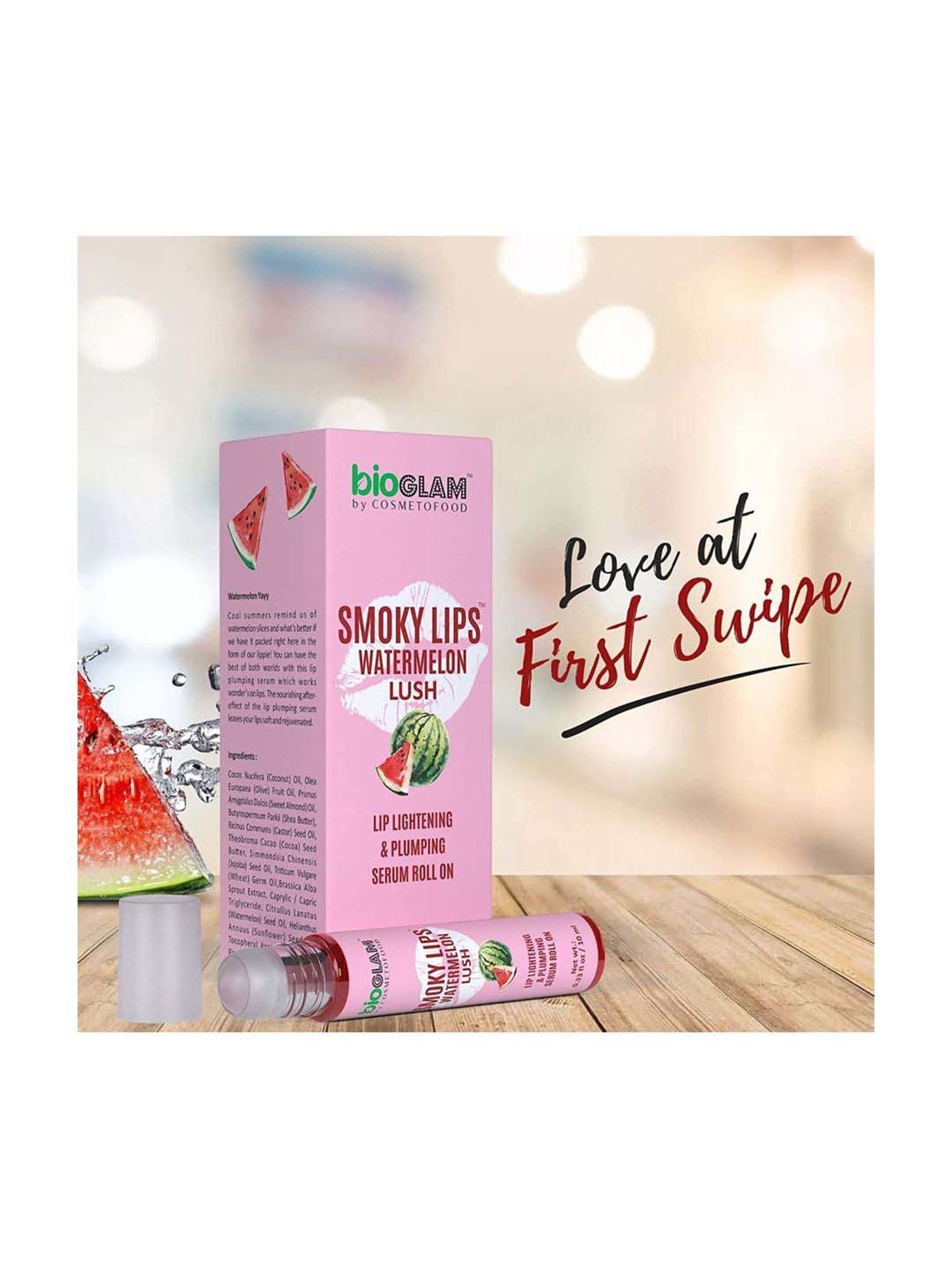 Cosmetofood Bioglam Smoky Watermelon Lush Lip Lighten and Plump Serum Roll On For Plump Lip - 10 ml