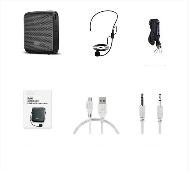 5W Voice Amplifier Portable Mini with Sound-amplifying, Music Playing, Wired Microphone Headset, and Waistband, 2000mAh Battery, for Classroom, Meetings and Outdoors, Teachers, Tour Guide Black 308