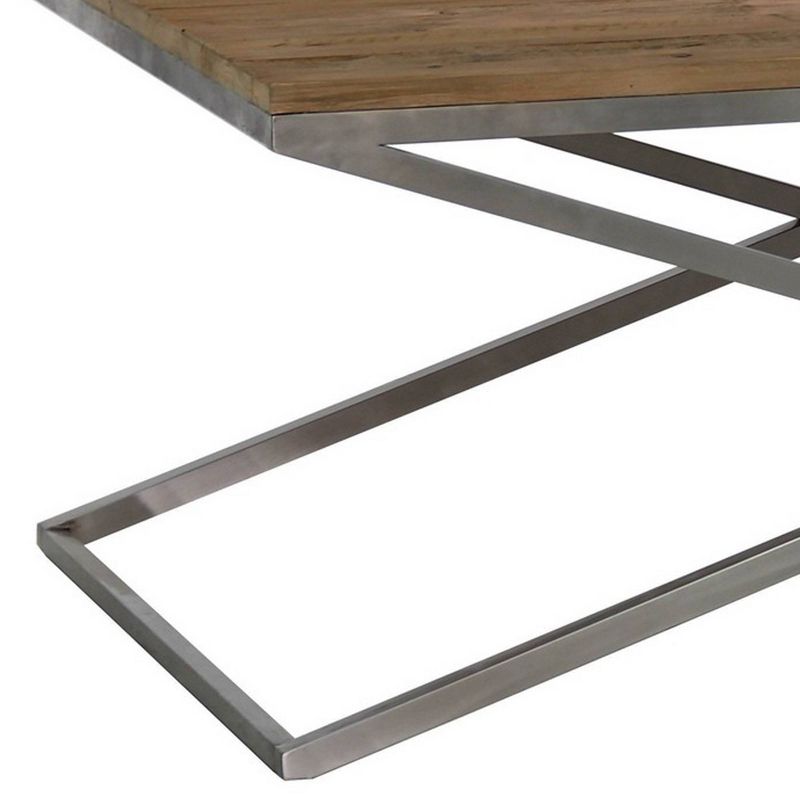 Wooden Coffee Table with Stainless Steel Cross Sled legs Brown/Gray - Benzara