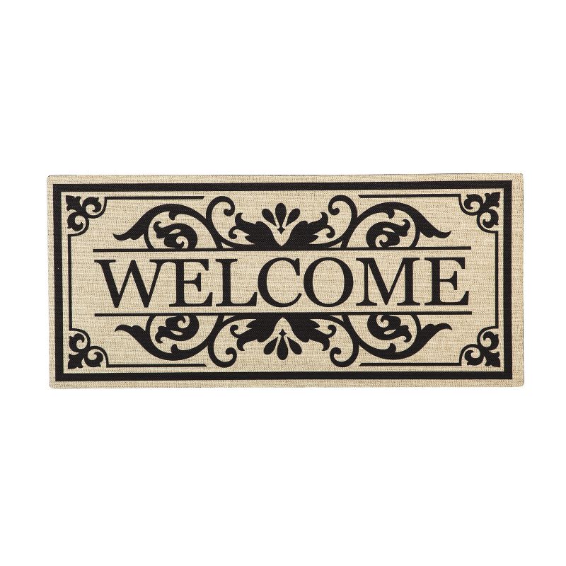 Evergreen Flag Cambridge Welcome Burlap Sassafras Switch Mat - 22" Long x 10" High