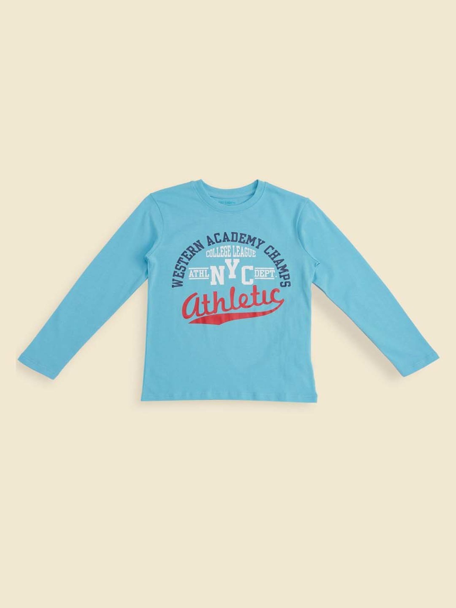 Pantaloons Baby Kids Blue & White Cotton Printed Full Sleeves T-Shirt