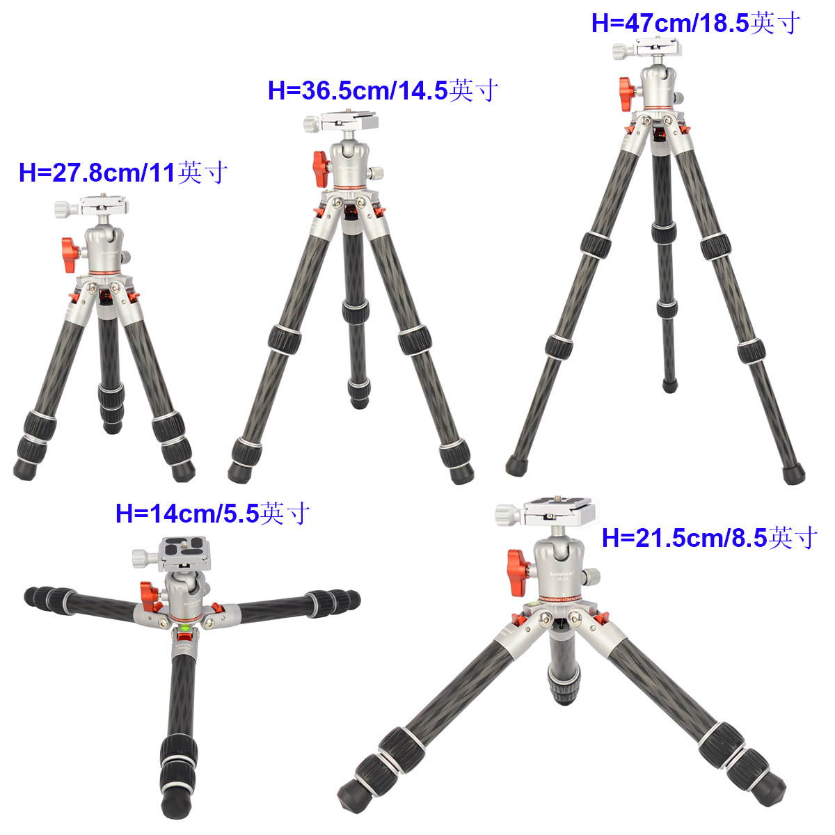 koolehaoda Portable Carbon Fiber Mini Tripod,Weighs only 1.25pounds and Supports Loads up to 17pounds(TKS-223C)