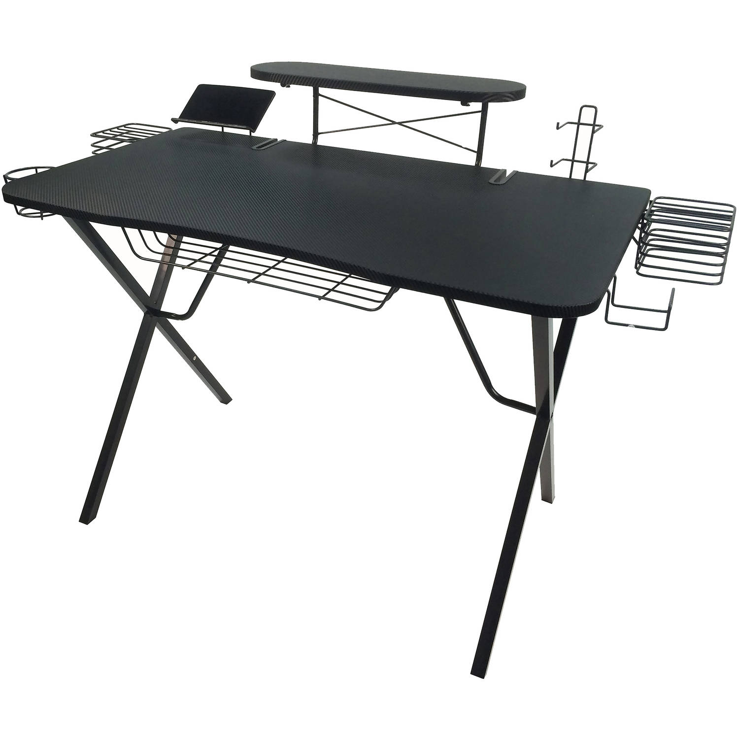 Professional Gaming Desk Pro with Built-in Storage, Metal Accessory Holders and Cable Slots