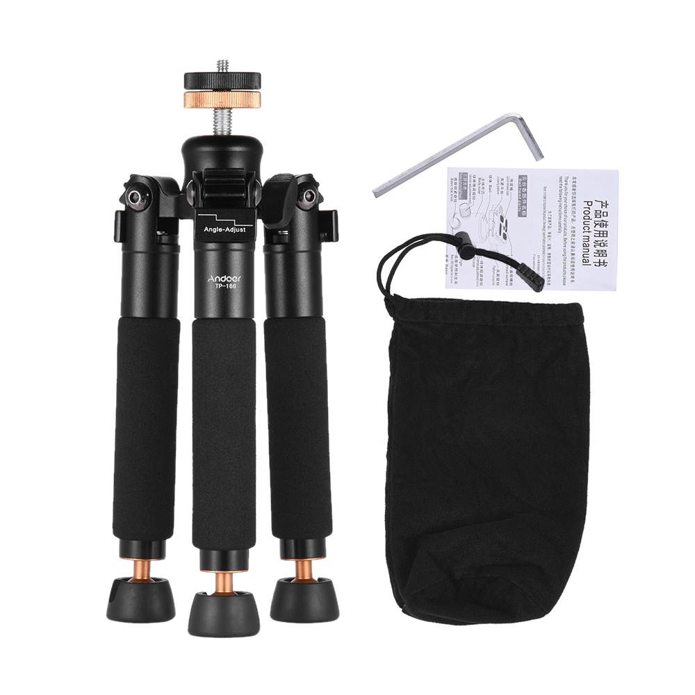 Andoer TP-166 Portable Tabletop Desktop Macro Mini Aluminum Alloy Tripod Unipod Monopod Stand Support Holder Stabilizer for Camera