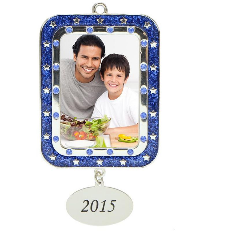 Northlight Crystals from Swarovski^A(R) Harvey Lewis(TM) Silver Plated 2015 Frame Christmas Ornament