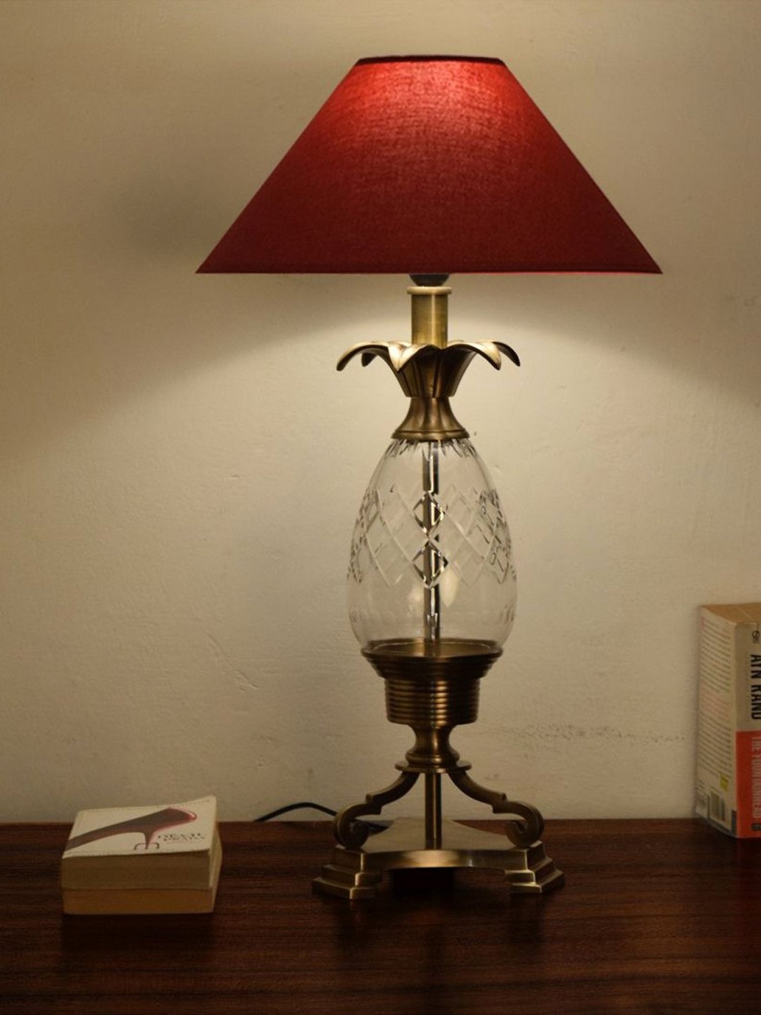 Kapoor Lamp Shades Brass Antique & Red Brass Louise & Cotton Shade Table Lamp