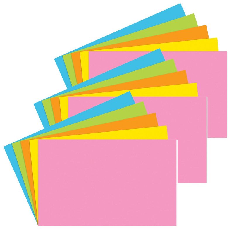 3pk 100 per pack 5" x 8" Blank Index Cards Brite Assorted Colors - Top Notch Teacher Products