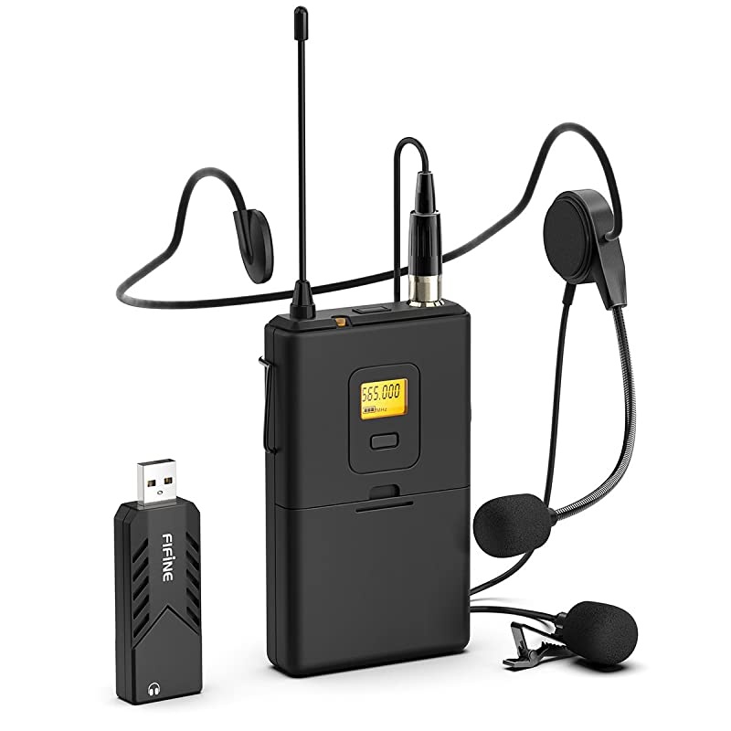 Wireless Microphones for Computer USB Wireless Microphone System for PC and MacHeadset UHF Wireless System with USB ReceiverTransmitterHeadset and Clip Lavalier Lapel MicK031B