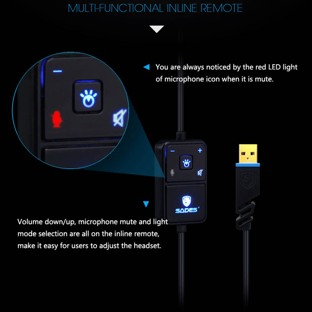 Locust Plus 7.1 Surround Sound Headphones USB Gaming Headset Soft-leather Headband