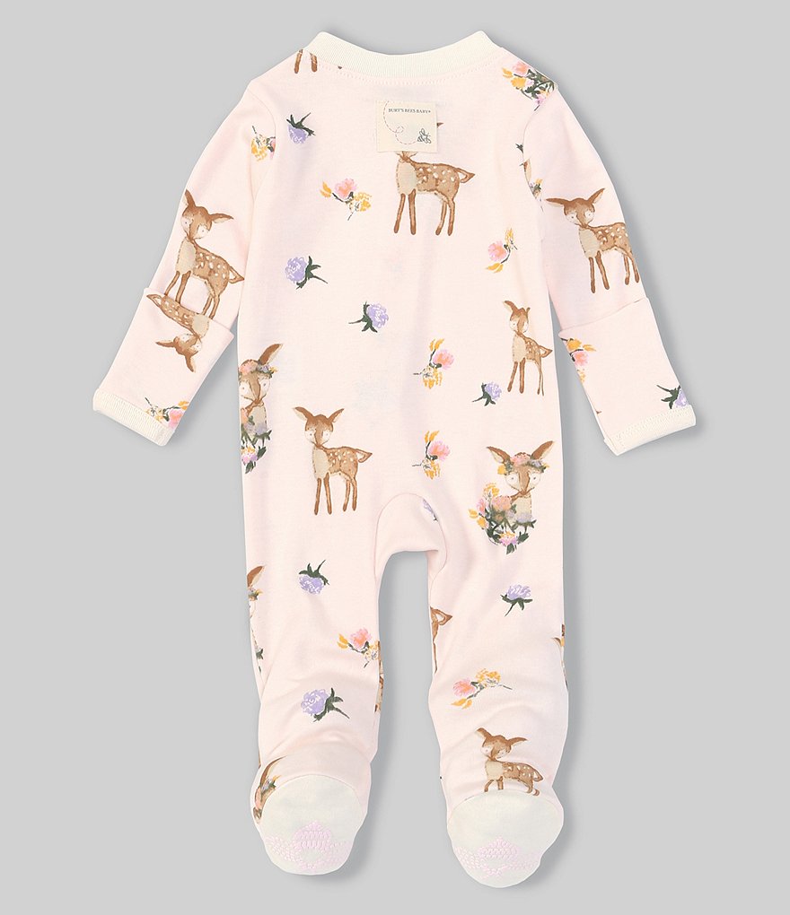 Burt's Bees Baby Girls Newborn-9 Months Long-Sleeve Sweet Doe Loose-Fit Footed Sleeper