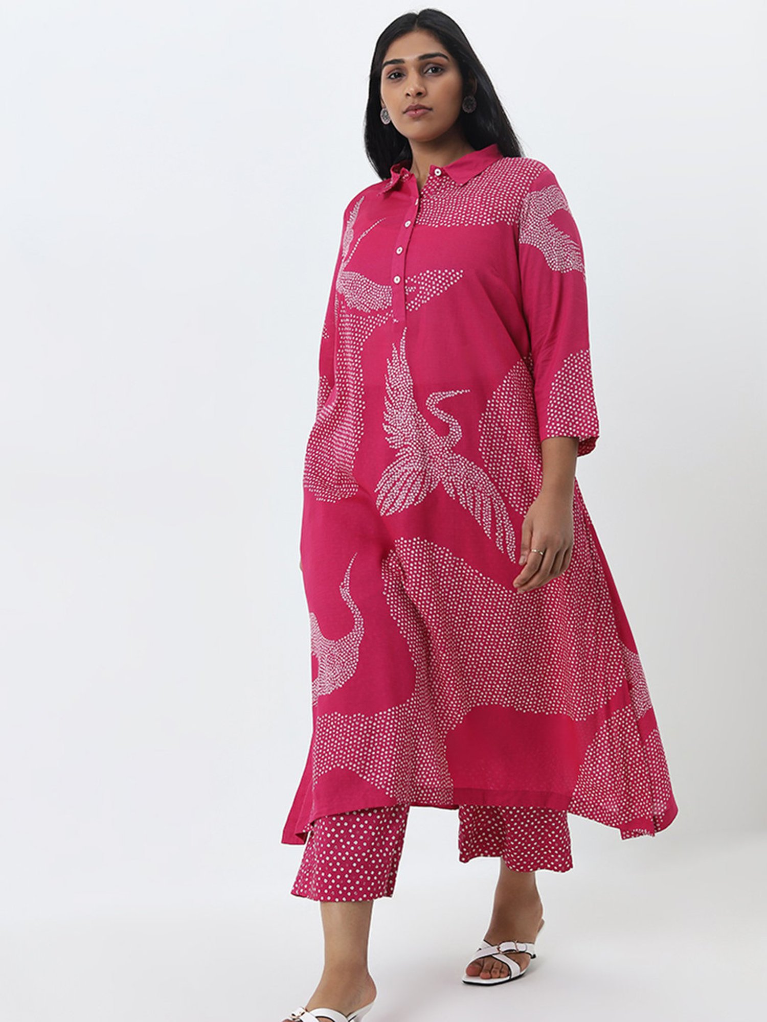 Diza by Westside Pink Bandhani Pattern A-line Cotton Kurta
