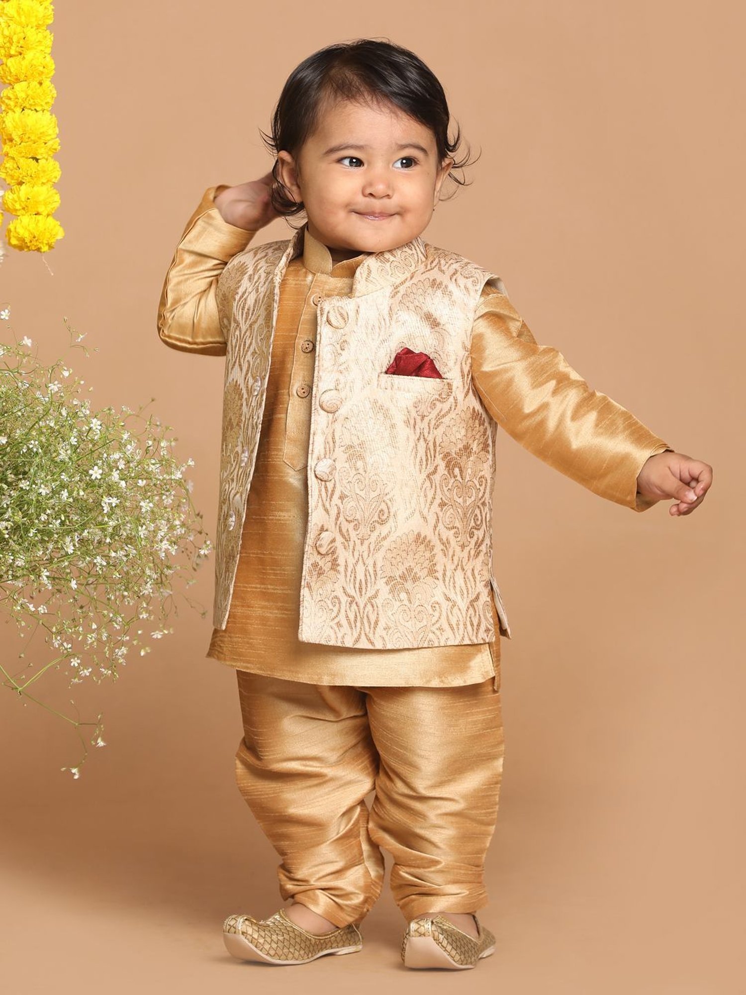 VASTRAMAY SISHU Golden Printed Nehru Jacket