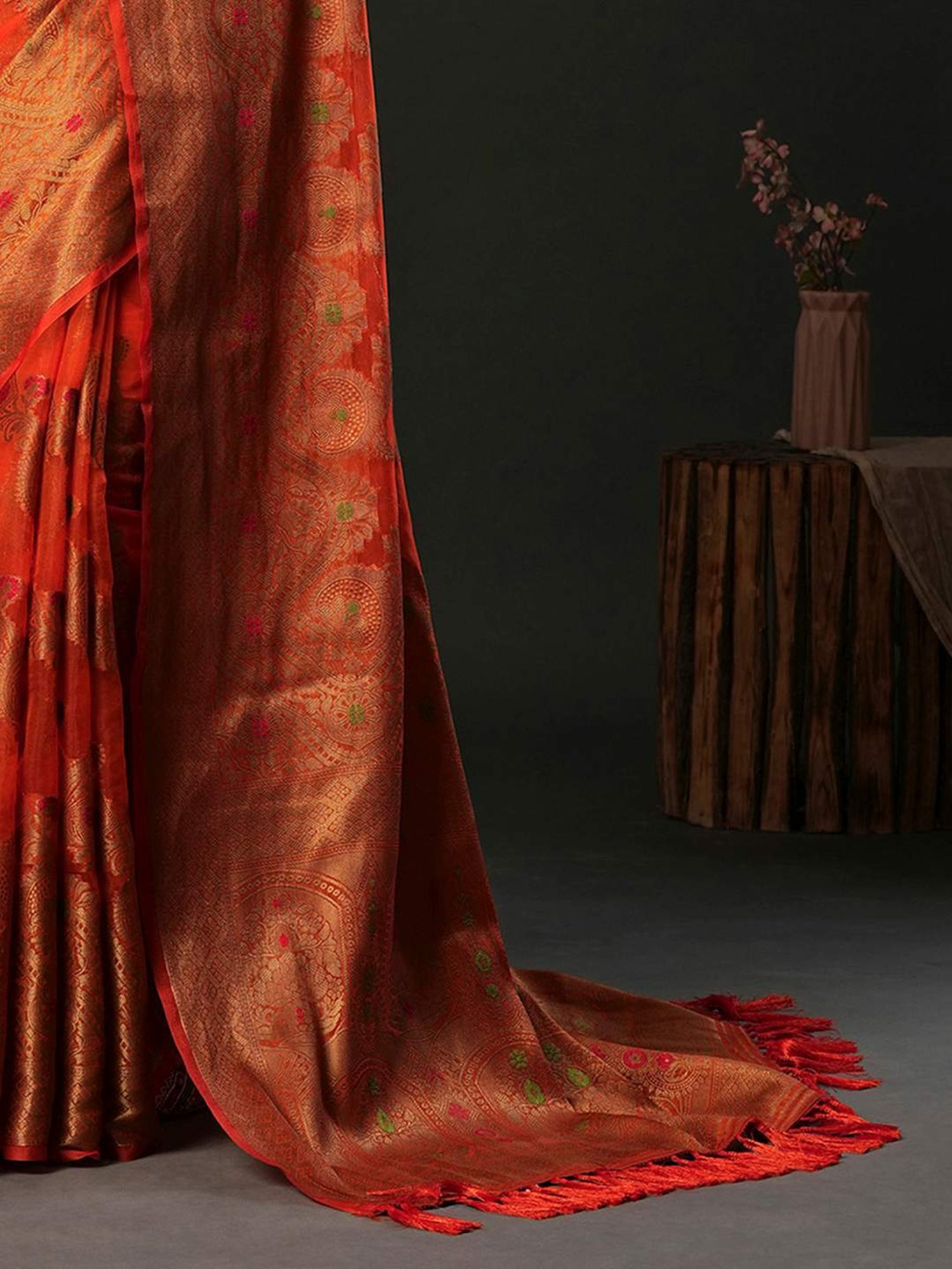 Saree Mall Orange Woven Saree With Unstitched Blouse