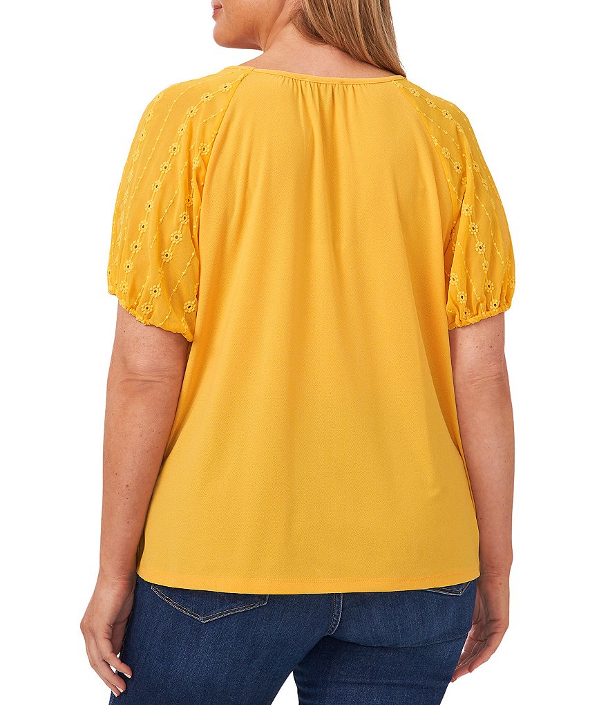 CeCe Plus Size Puff Sleeve V-Neck Short Sleeve Knit Top