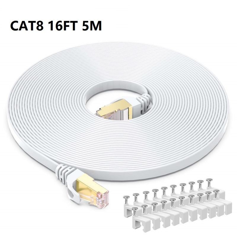 CAT8 Ethernet Cable 40 Ft, High Speed 40Gbps 2000MHz SFTP Flat Internet Network LAN Cable with Gold Plated RJ45 Connector for Router, Modem, PC, Switches, Hub, Laptop, Gaming, Xbox (White,40 ft/12m)
