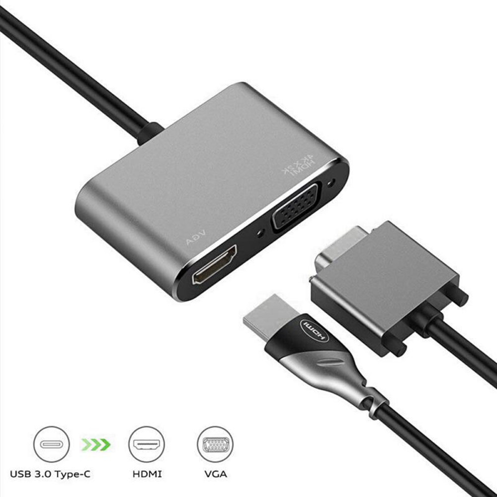 USB C to HDMI VGA Adapter, 2 in 1 Type C to VGA HDMI Converter Adaptor with 4K UHD, 1080P VGA, Dual Screen Display Converter Compatible with Mac Book, Chromebook, HUAWEI, 2019 iPad Pro and more