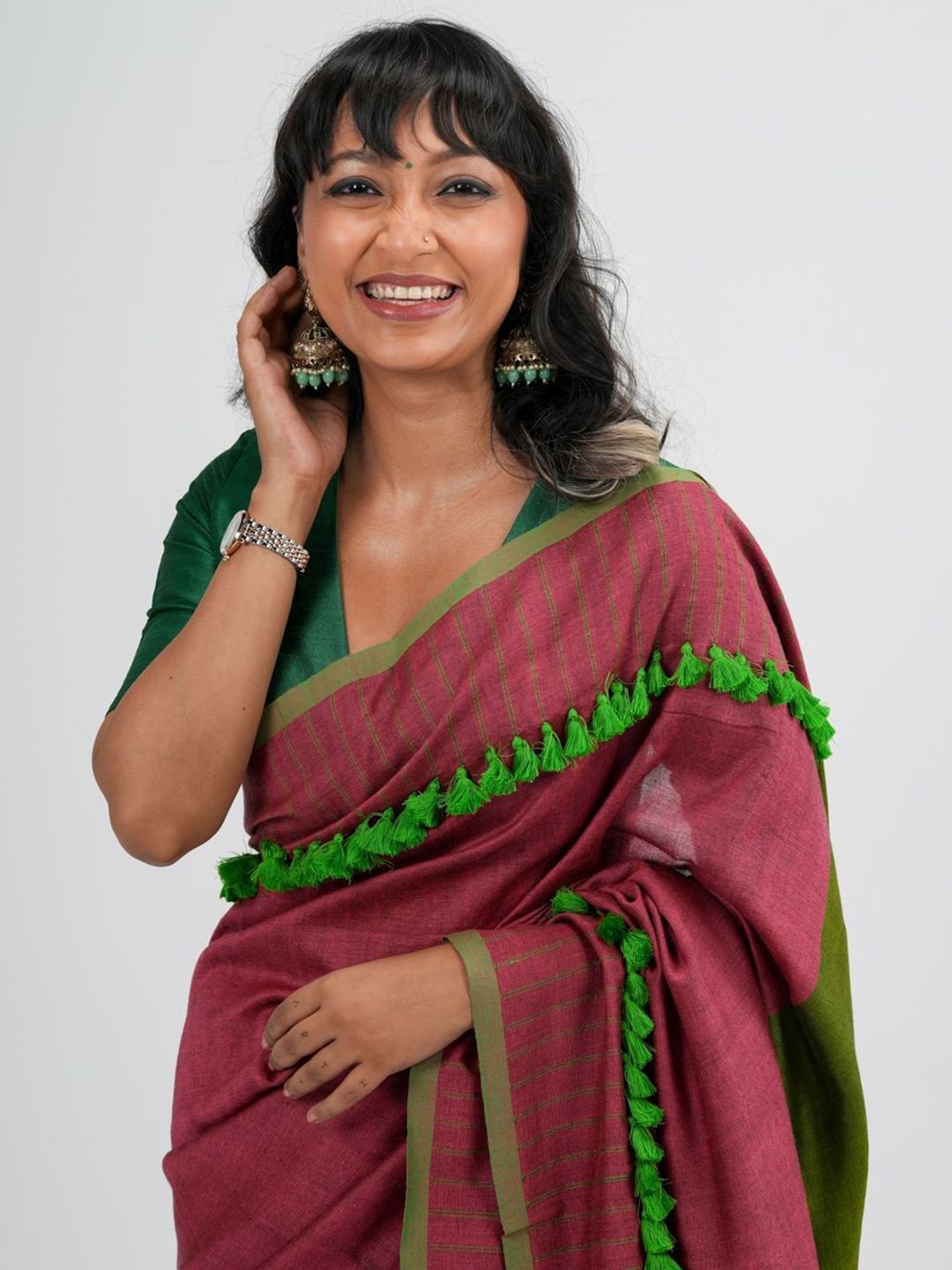 Suta Green V-Neck Blouse