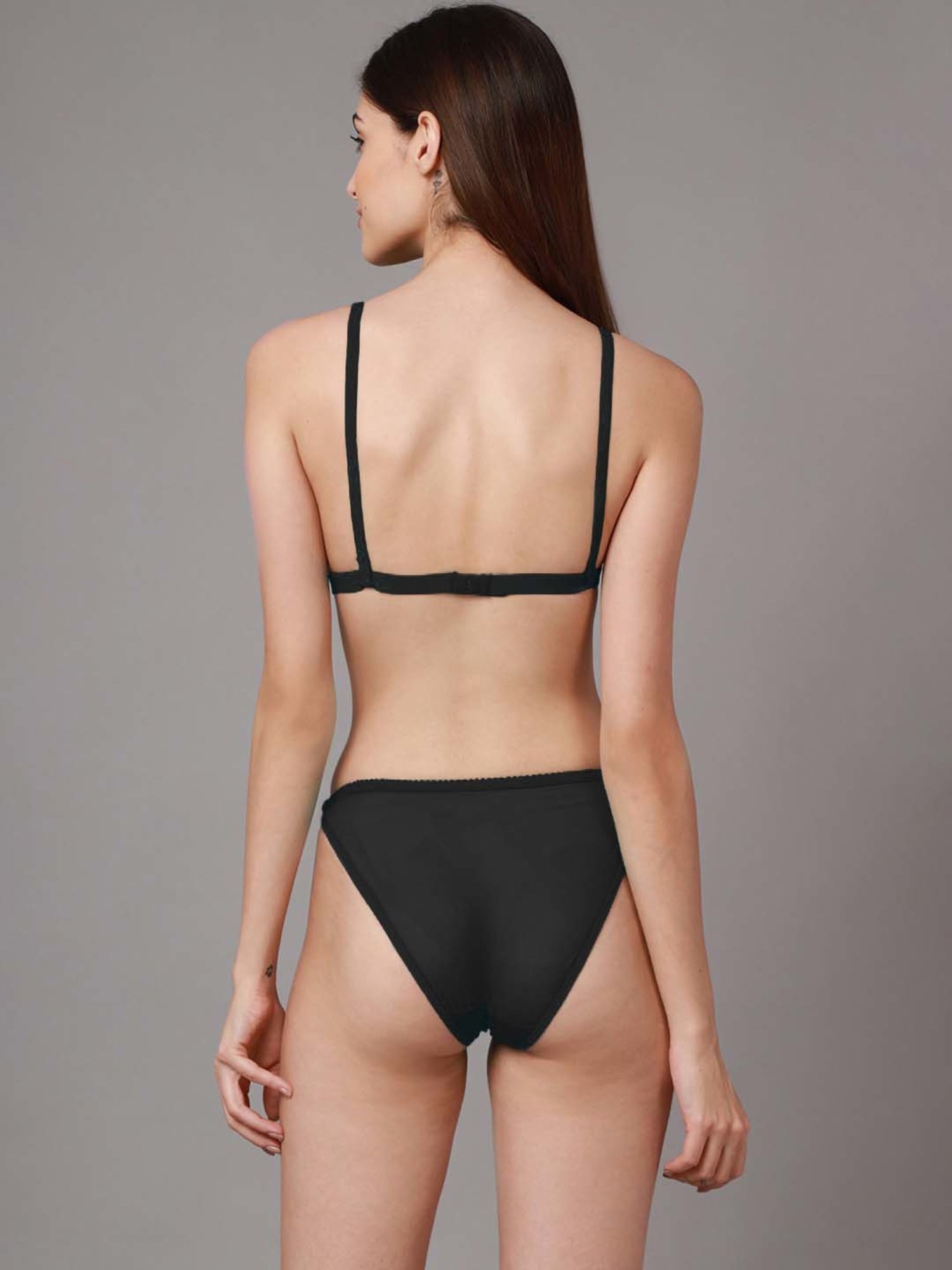 AROUSY Black & Beige Self Pattern Bra Panty Set - Pack Of 2